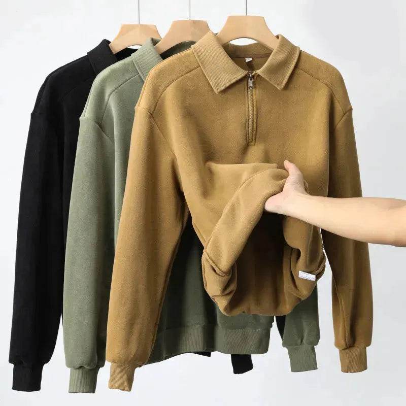 Autumn Winter Fashion Lapel Half-zip fleece Sweatshirt Pullover tops for Men - EX-STOCK Canada