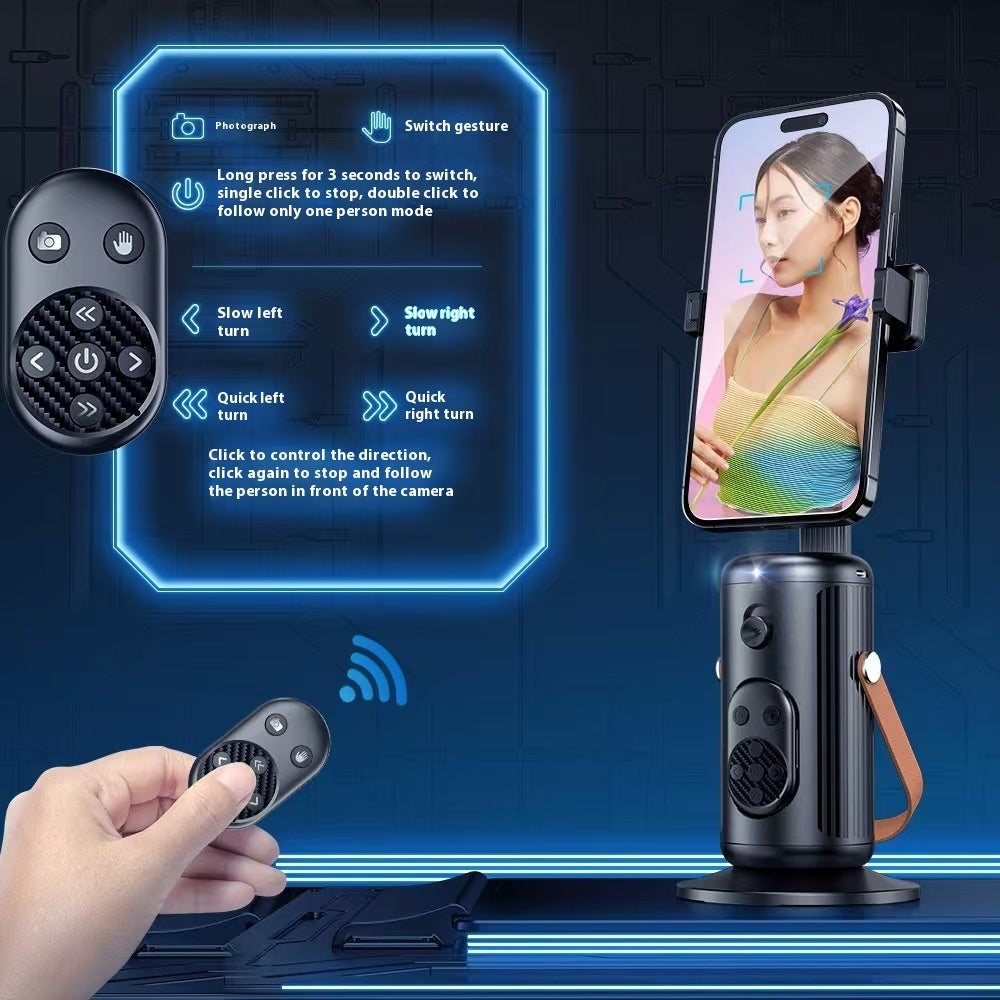 Black AI Face-Tracking Phone Holder with Bluetooth Remote – Q02 & Q04