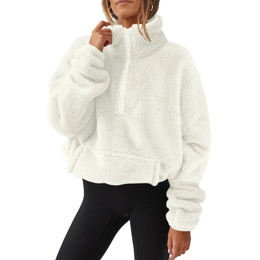 European And American Velvet Fleece-lined Women's Half Zipped Stand Collar Sweater - EX-STOCK Canada