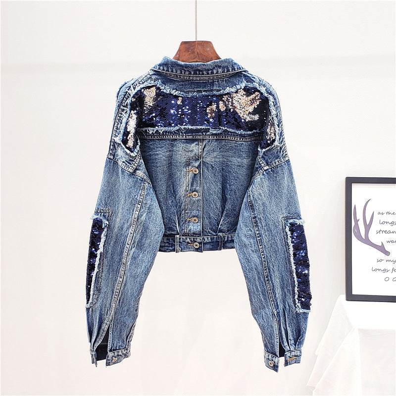 Heavy Industry Sequins Short Doll Sleeve Denim Jacket Women - EX-STOCK Canada