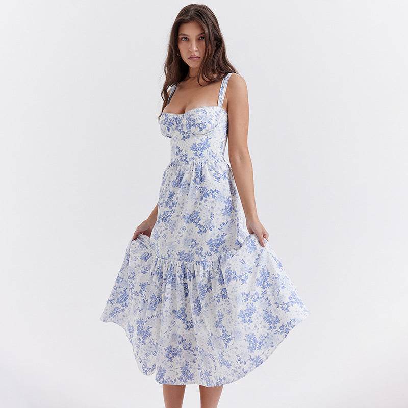 Spring And Summer Comely Pastoral Style Sling Floral A Swing Cake Dress - EX-STOCK Canada
