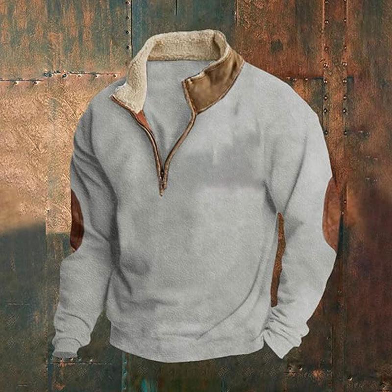 Retro Patchwork Half Cardigan Men's Long-sleeved Sweater EX-STOCK Canada