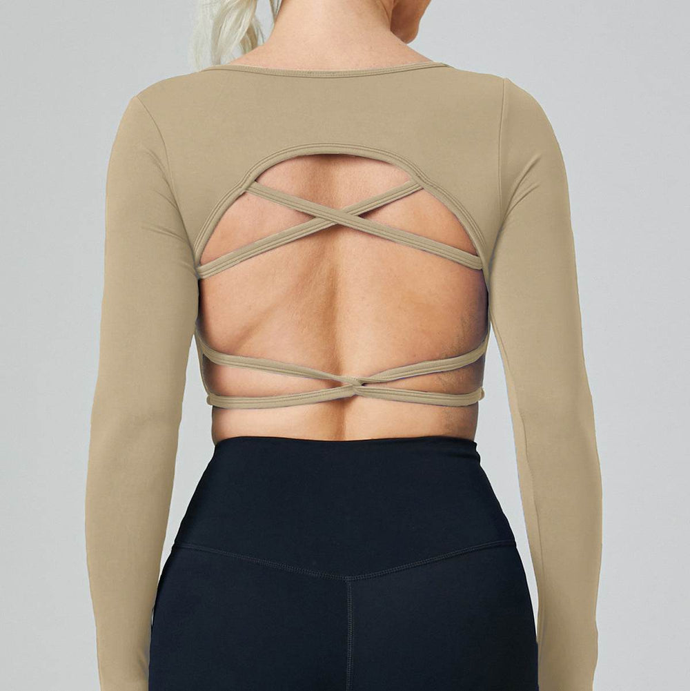 Long Sleeve Hollow Back Crop Workout Top for Women Sport Gym Top - EX-STOCK Canada