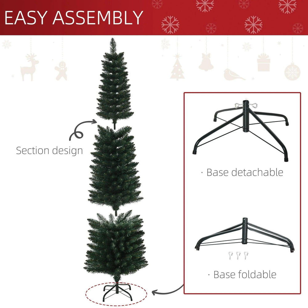 Sapin de Noël artificiel de 6 pieds, sapin crayon de Noël, décoration intérieure pour la maison pendant les fêtes avec support noir pliable pour fête, vertEX-STOCK Canada
