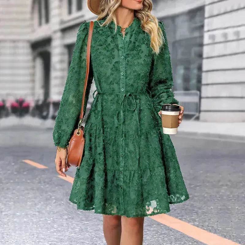 Lace Tied Long Sleeve Dress Fashion Midi Dresses Womens Clothing - EX-STOCK Canada
