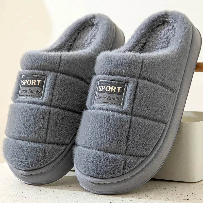 Men's Plaid Cotton Slippers Winter Warm House Shoes Indoor Thick-soled Non-slip Bedroom Floor Slipper Couple - EX-STOCK Canada