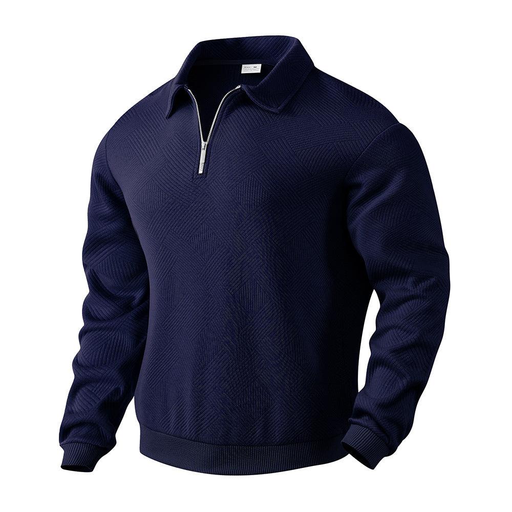 Lapel Jacquard Half-zipper Sweatshirt Fashion Solid Color Long-sleeved Tops For Men Clothing EX-STOCK Canada