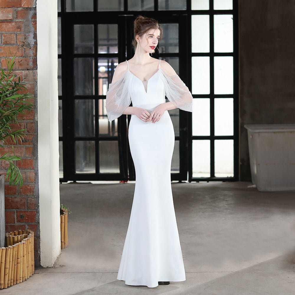 Bride Long Suspender Appreciation Dinner Party Slim-fit Fishtail Skirt Dress EX-STOCK Canada
