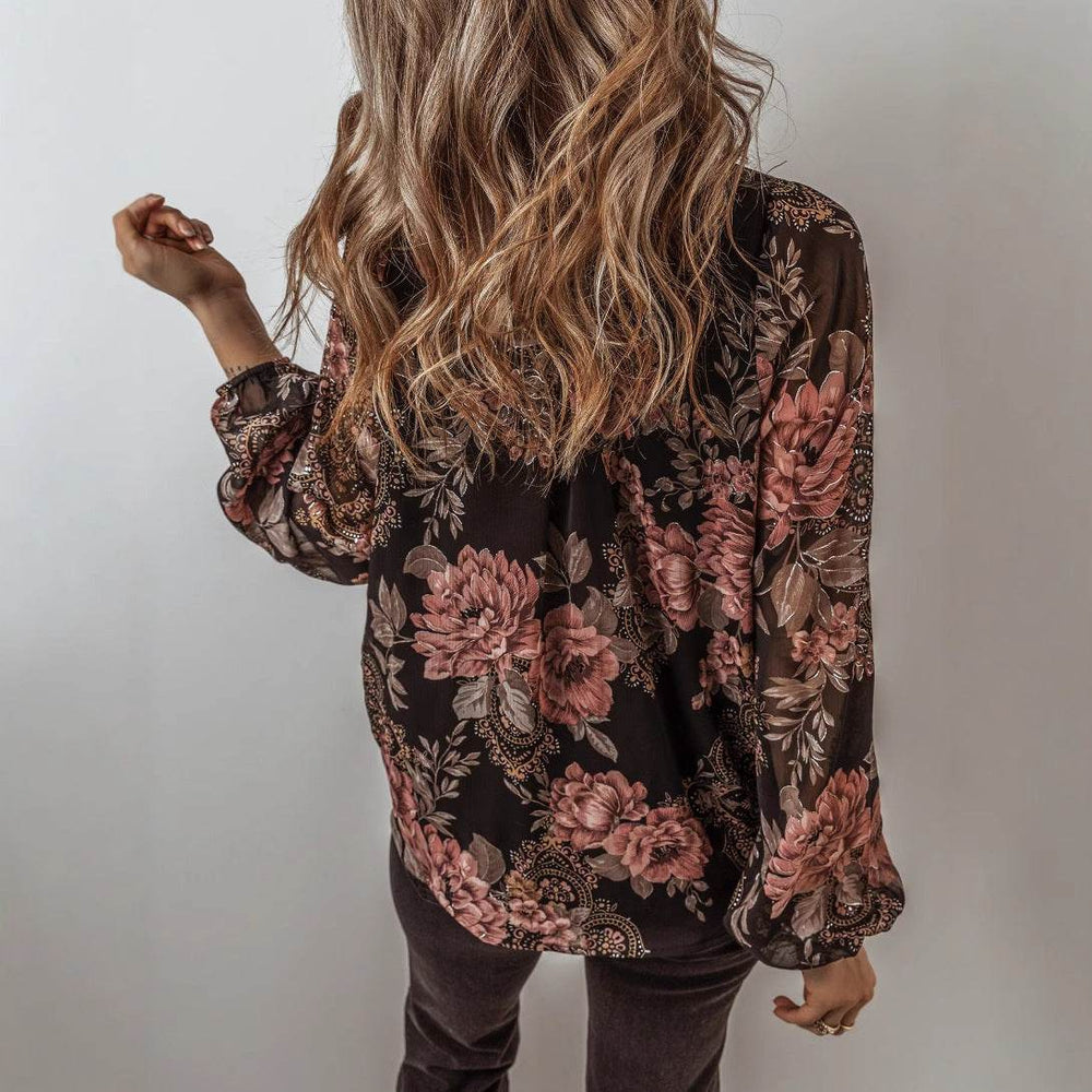 V-neck Long Sleeve Top Floral Print Women's Chiffon blouse Women - EX-STOCK Canada