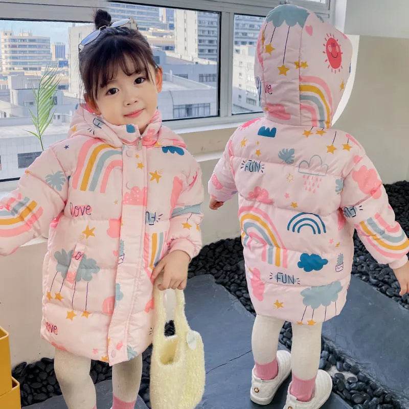 New Style Children's Down Jacket Middle Long Cute Thickened Cotton - EX-STOCK Canada