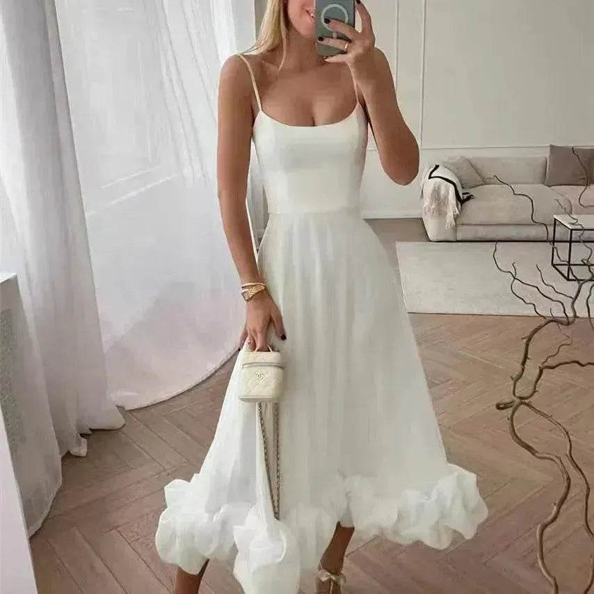 Fashion Suspenders Large Flower Swing Three-dimensional Flower A- Line Skater Dress Womens Clothing - EX-STOCK Canada