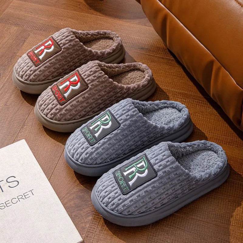 Men's Letter Plush Slippers Winter Warm Non-slip House Shoes Plus Size Indoor Bedroom Floor Home Slipper For Women - EX-STOCK Canada