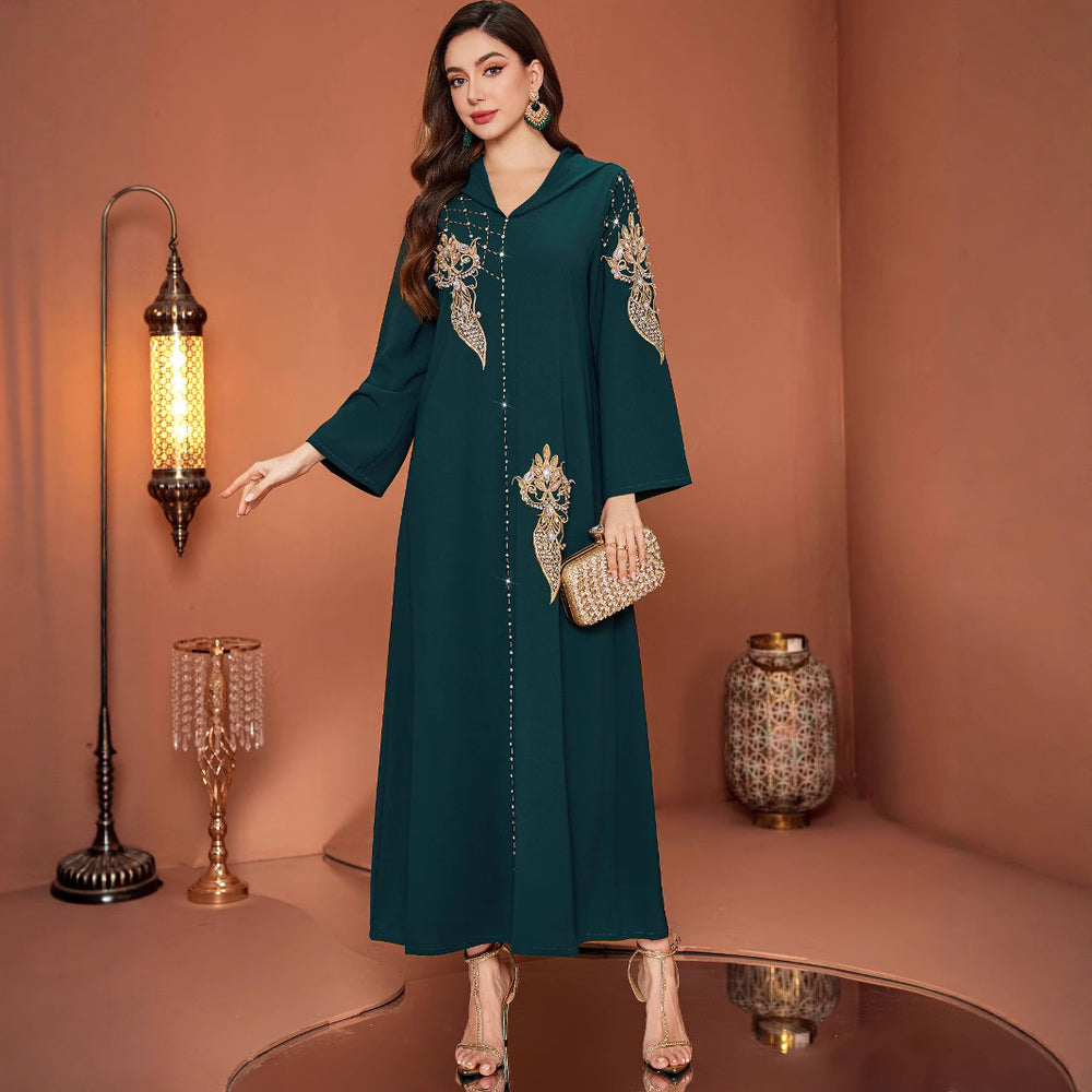 ZF4061 Dark Green Hooded Muslim Robe EX-STOCK Canada