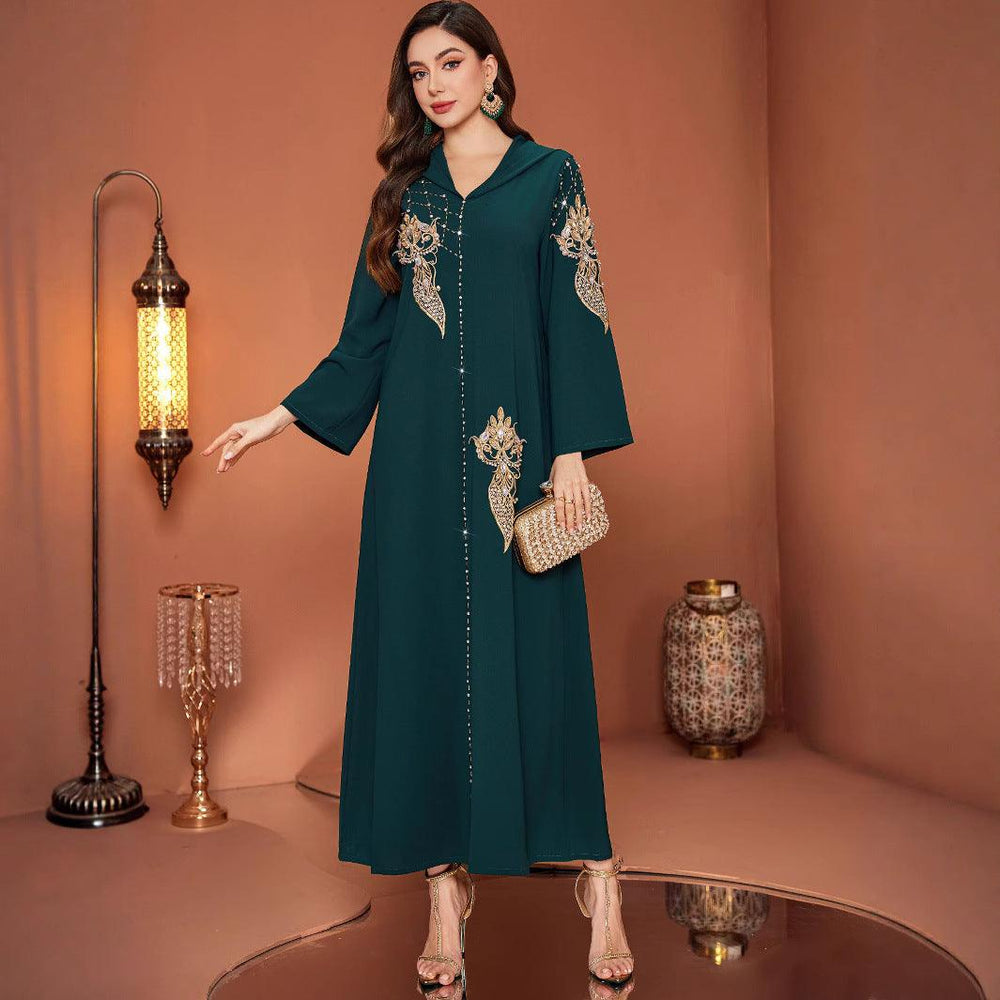 ZF4061 Robe Musulmane à Capuche Vert FoncéEX-STOCK Canada