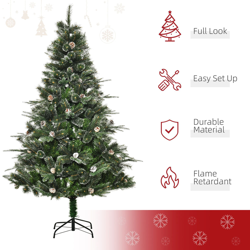 HOMCM 6FT Artificial Christmas Snow Pine Tree Holiday Home Xmas Decoration With Automatic Open, Pinecone, Green EX-STOCK Canada