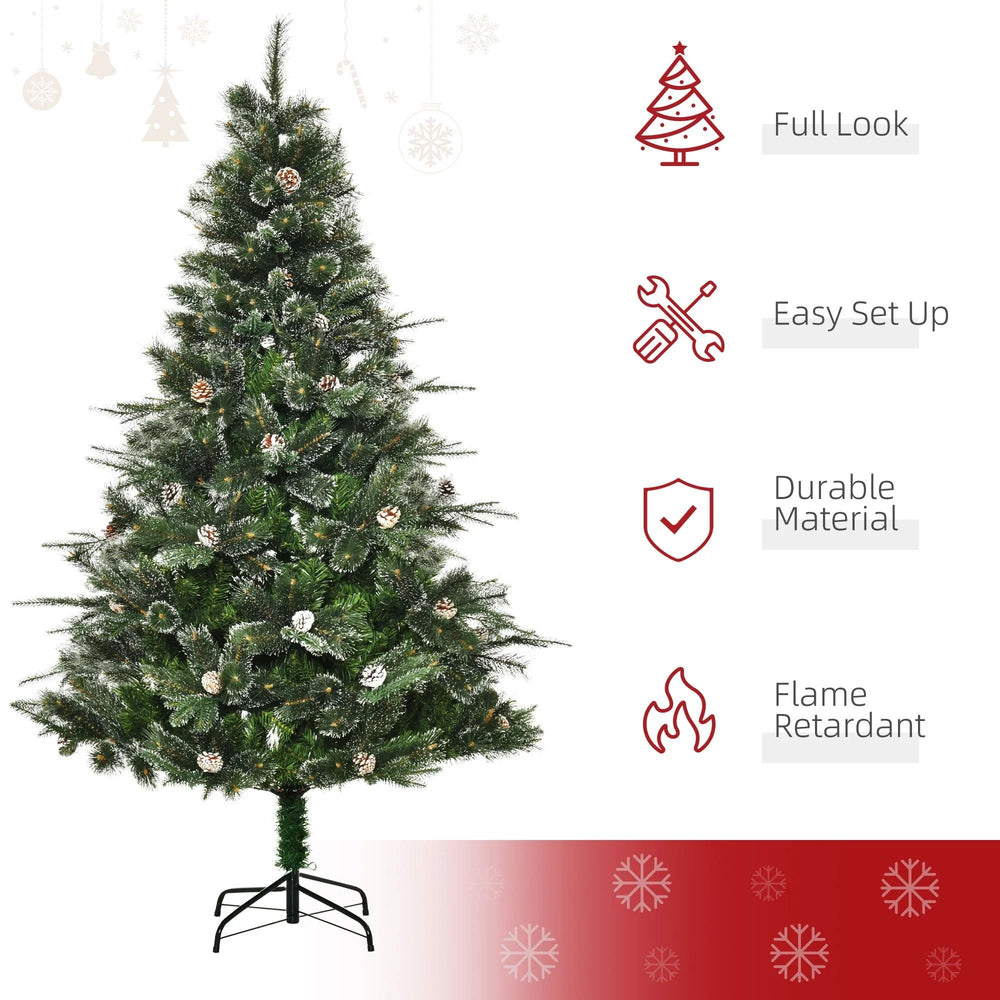 HOMCM 6FT Artificial Christmas Snow Pine Tree Holiday Home Xmas Decoration With Automatic Open, Pinecone, Green EX-STOCK Canada