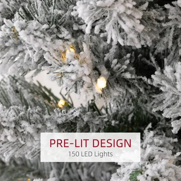 6ft Artificial Prelit Christmas Tree With Warm White LED Light, Snow Flocked Branches, Metal Base, Pencil Xmas Tree EX-STOCK Canada