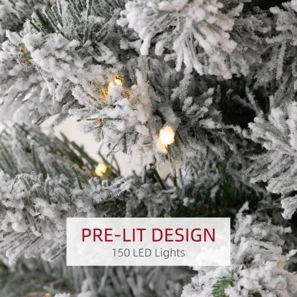 Sapin de Noël artificiel pré-éclairé de 6 pieds avec lumière LED blanche chaude, branches enneigées, base en métal, sapin de Noël en forme de crayonEX-STOCK Canada