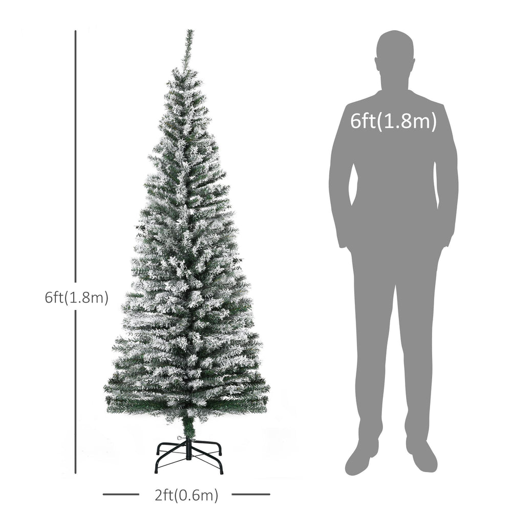 6ft Flocked Christmas Tree, Pencil Christmas Tree With Realistic Branch Tips, Folding Metal Stand, Green EX-STOCK Canada