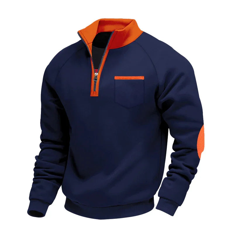 Men's Fleece-lined Heavy-duty Warm Zip-up Stand Collar Patchwork Stylish Casual Long-sleeve Sweatshirt EX-STOCK Canada