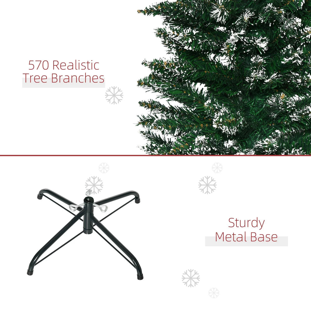 6FT Artificial Snow Dipped Christmas Tree Xmas Pencil Tree Holiday Home Indoor Decoration With Foldable Black Stand, Green EX-STOCK Canada