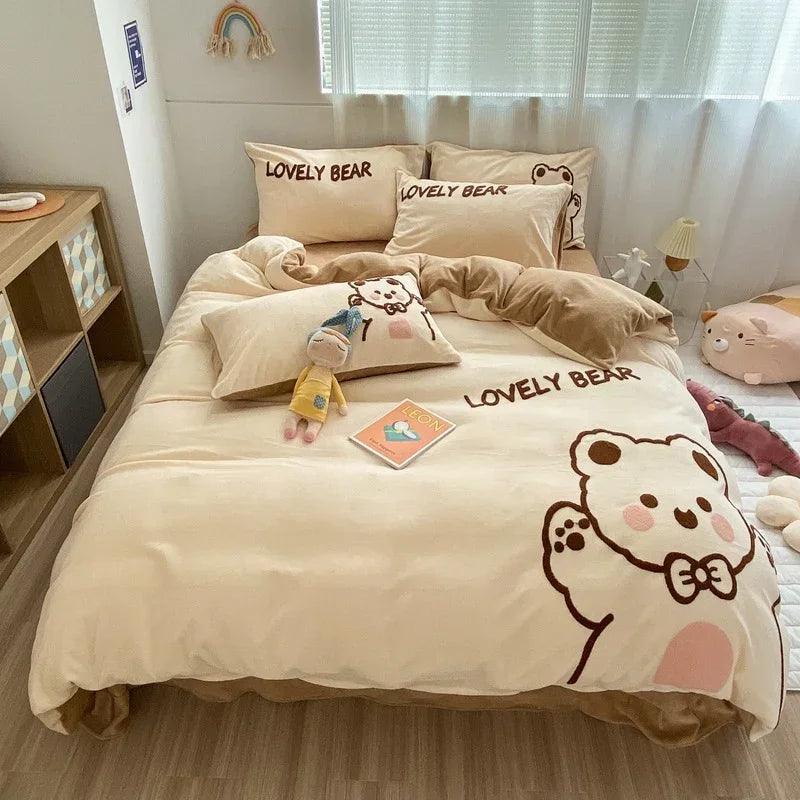 Thickened Warm Milk Fleece Bed Hat Baby Duvet Set Four-piece Set EX-STOCK Canada