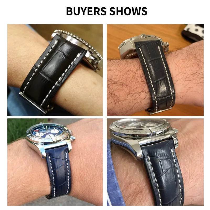22mm 24mm Black Brown Blue Bamboo Grain Cowhide Watch Strap - EX-STOCK Canada