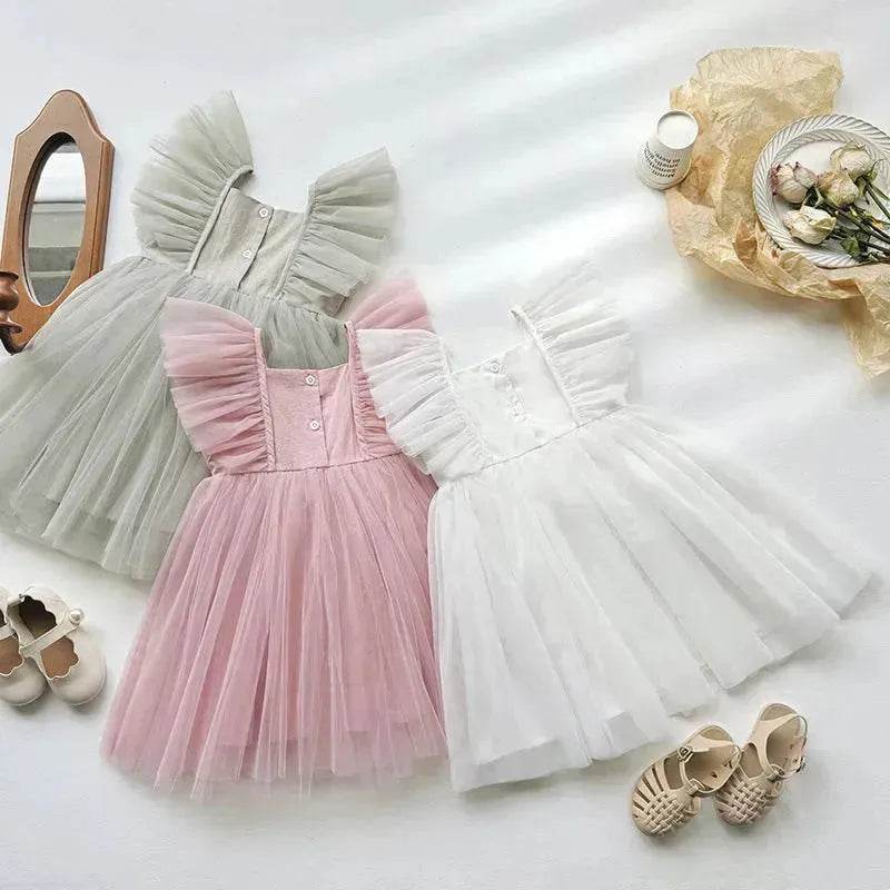 Infant Flying Sleeve Bowknot Girls' Fashion Baby Pettiskirt dress Newborn dresses - EX-STOCK Canada