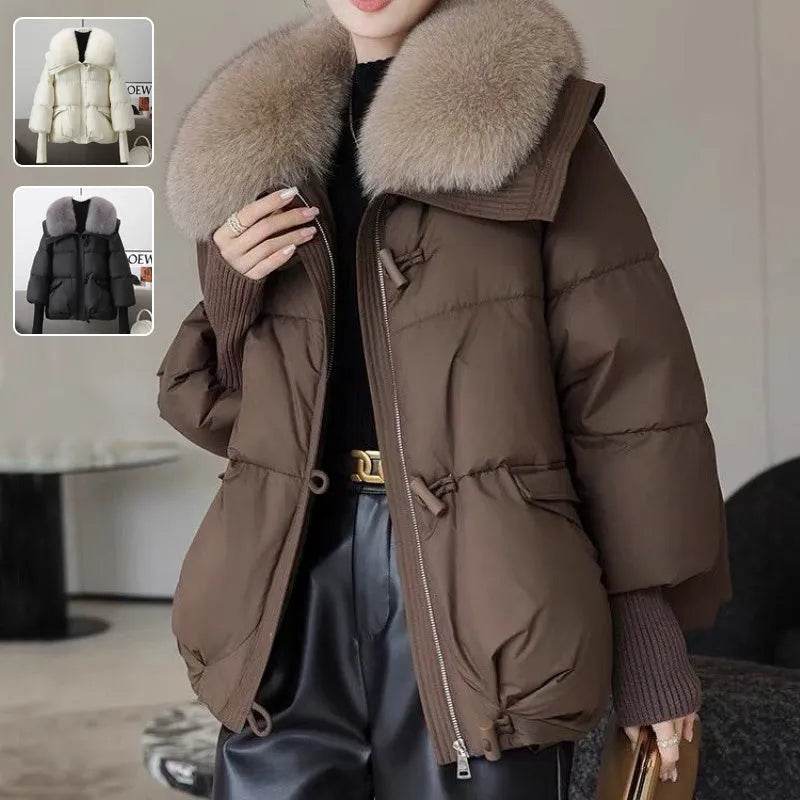 Women Cotton-padded Down Jacket Fur Collar Thick Puffer Winter Coat - EX-STOCK Canada