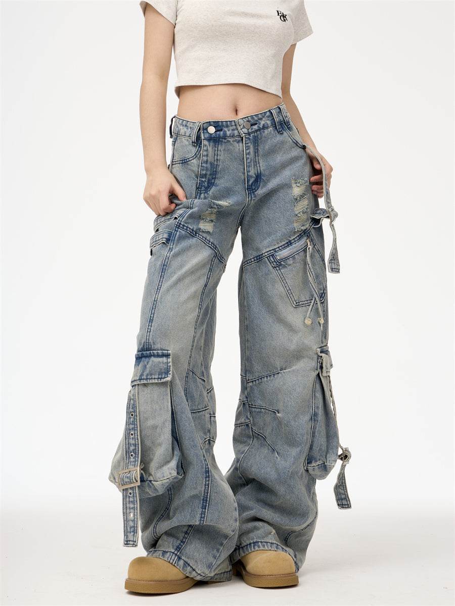 Distressed Washed Oversized Baggy Cargo Jeans Pant - EX-STOCK Canada