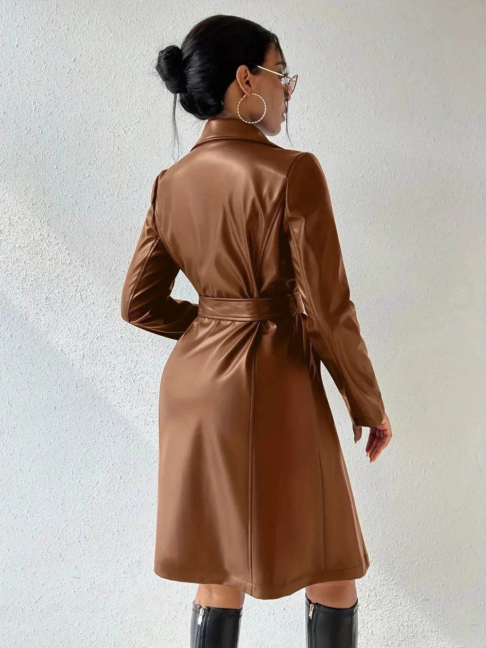 Fashionable Longline leather overcoat Jacket for women - EX-STOCK Canada