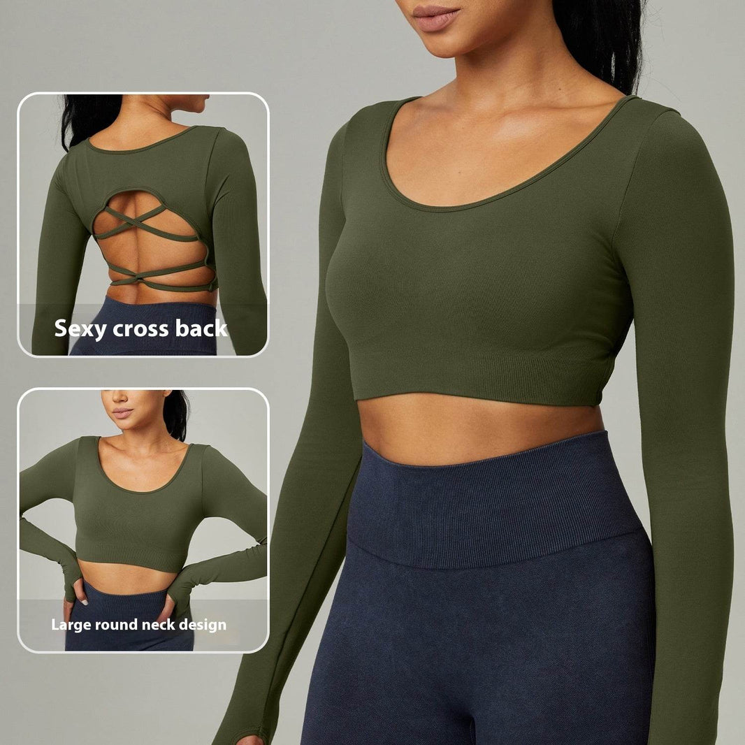 Long Sleeve Hollow Back Crop Workout Top for Women Sport Gym Top - EX-STOCK Canada