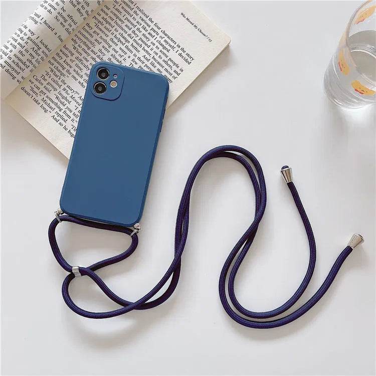 Solid Color Diagonal Lanyard Phone Case Silicone Couple Phone Case - EX-STOCK Canada
