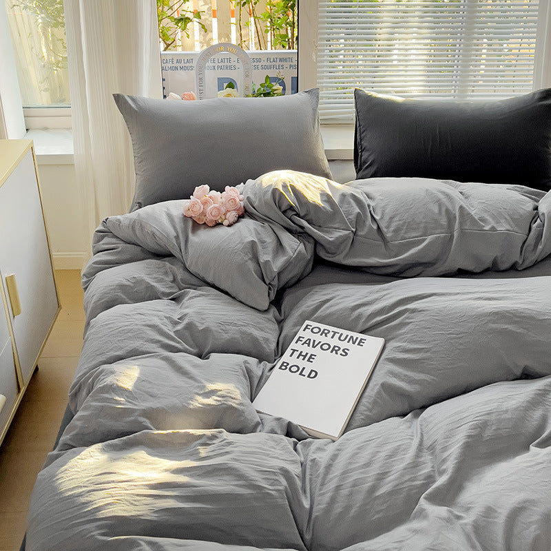 Class A Washed Cotton Four-piece Set Pure Color Duvet Cover Sheets EX-STOCK Canada