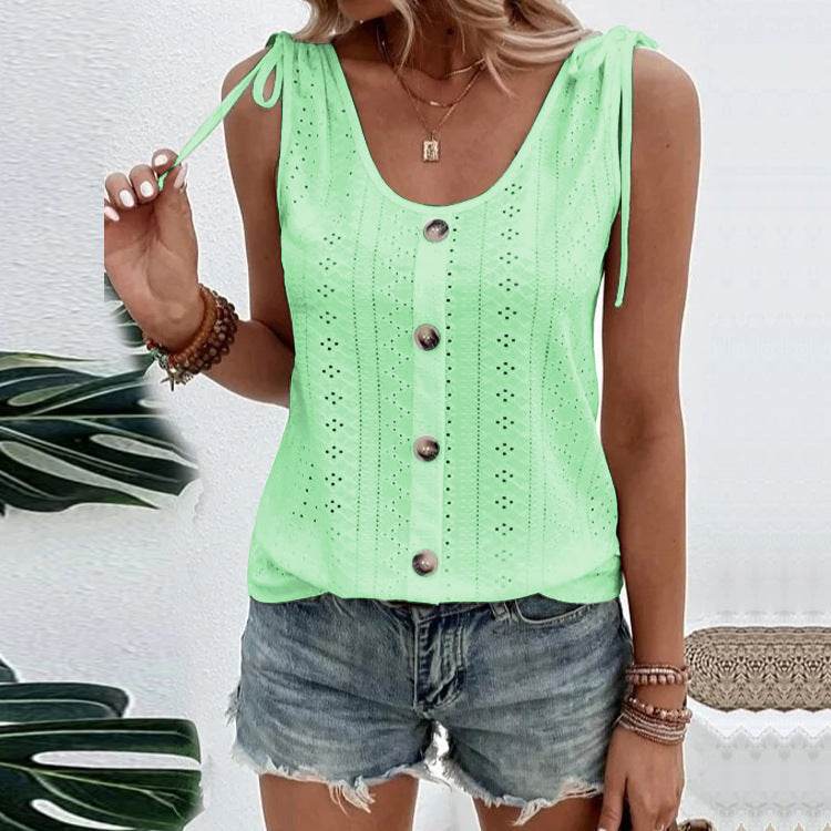 Casual summer U-neck Vest Women Shoulder With Bow Tie Summer blouse top - EX-STOCK Canada