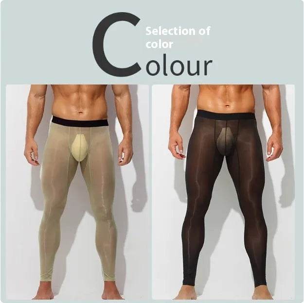 Men's Ultra thin Ice Silk Long John Skinny Flesh Nude Reflective Slim Leggings - EX-STOCK Canada
