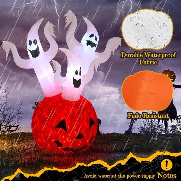 5.9 FT Halloween Inflatable Pumpkin Ghost Outdoor Decorations, Scary Blow Up Yard Decor With Built-in LED Lights For Holiday Party Yard Lawn Garden Decor Indoor Outdoor - EX-STOCK Canada