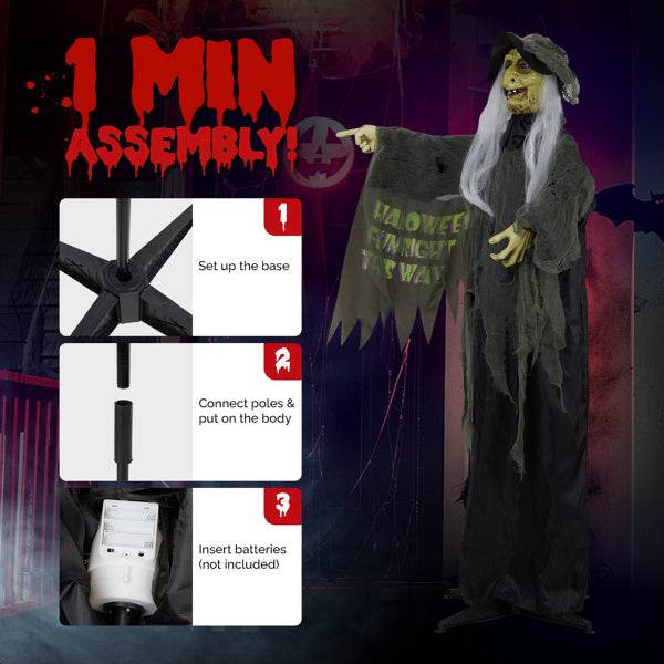 6ft Eye Red Light Vibration Witch Sound Voice Control, Standing Guiding Witch, Battery Model - Batteries Not Included, Halloween Standing Decoration - EX-STOCK Canada