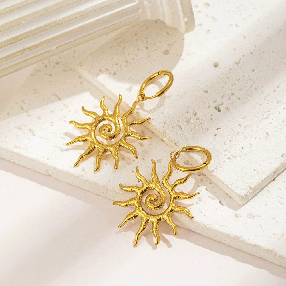 Stainless Steel Necklace - Hammered Spiral Sun Pendant Necklace - EX-STOCK Canada