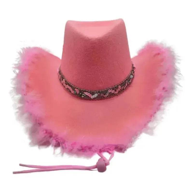 Trendy cowgirl hat Sequined Ribbon Upturned Eaves Raw Edge Denim Top Hat Pink Cowgirl Hat womens pink cowboy hat - EX-STOCK Canada