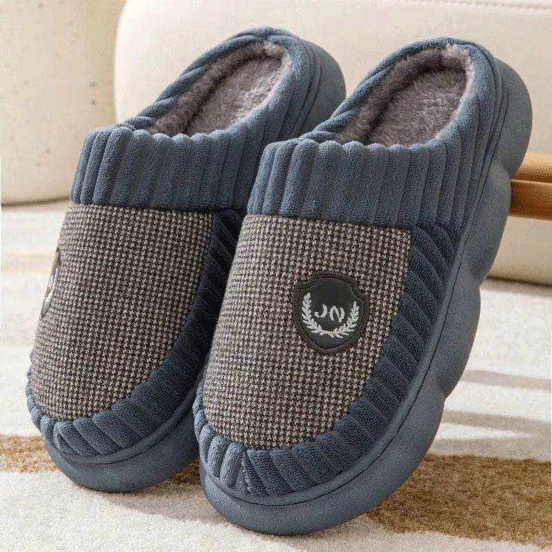 Plus Size Colorblock Plush Slippers For Women Men Winter Warm Home Slipper Indoor Thick-soled Fleece Shoes Couple - EX-STOCK Canada