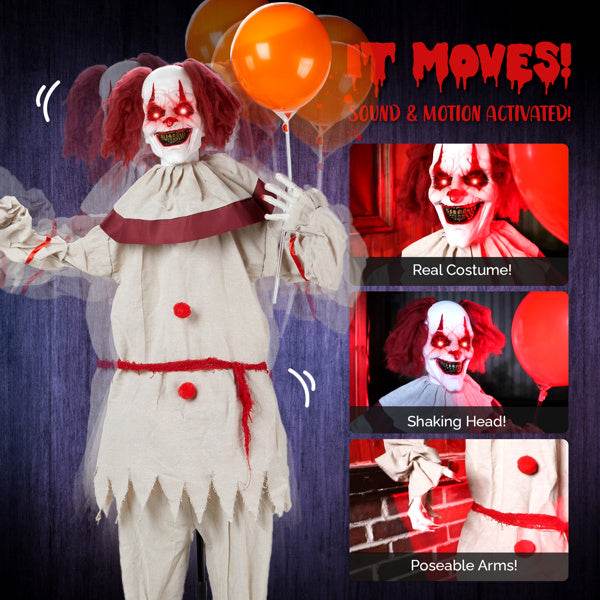 5.7ft Eye Red Light Vibration Clown Sound Voice Control, Standing Balloon Clown, Battery Model - Battery Not Included, Halloween Standing Decoration - EX-STOCK Canada