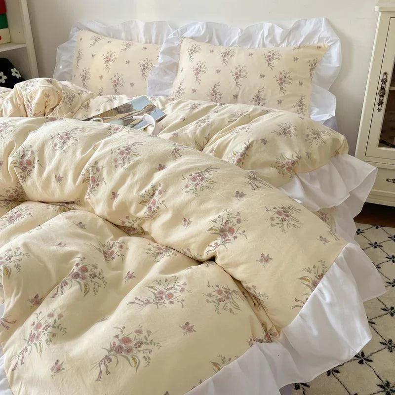 Housse de couette et draps en coton lavé, ensemble de lit 4 piècesEX-STOCK Canada
