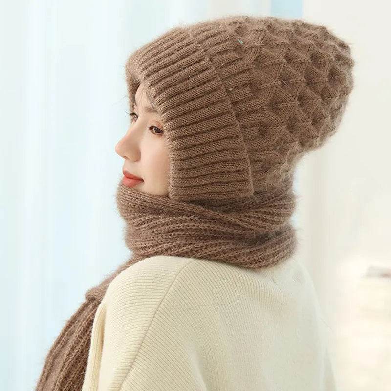 Women's Fleece-lined Scarf And Hat Winter Warm Knitted Hat Scarf - EX-STOCK Canada