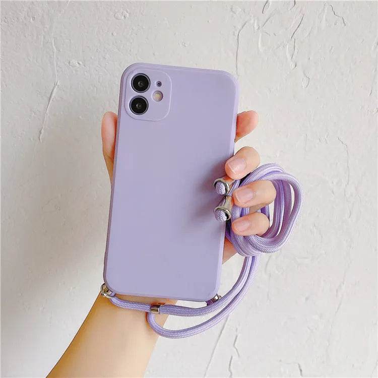 Solid Color Diagonal Lanyard Phone Case Silicone Couple Phone Case - EX-STOCK Canada