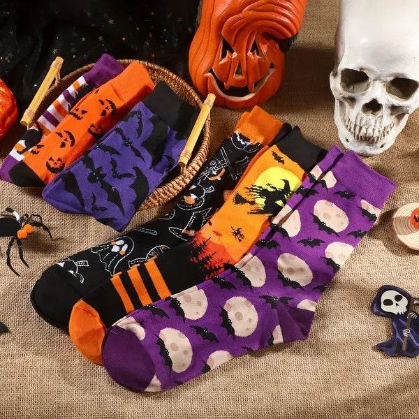 6 Pairs Halloween Christmas Socks For Men Women Girls Funny Pumkin Spider Black Cat Cotton Sock Set - EX-STOCK Canada
