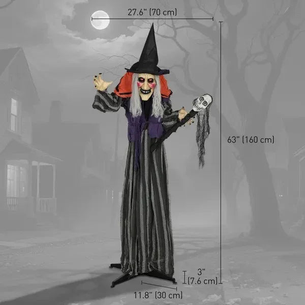 Animatronics Standing Witch, Voice-Activated Prop With Skull Staff & Flashing Eyes, Easy Setup Indoor, Orange EX-STOCK Canada
