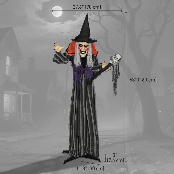Animatronics Standing Witch, Voice-Activated Prop With Skull Staff & Flashing Eyes, Easy Setup Indoor, Orange EX-STOCK Canada