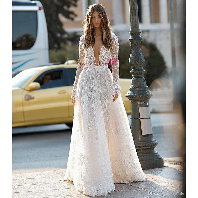 Women's Wedding Dress Lace Long Sleeve Dinner Party Gown EX-STOCK Canada