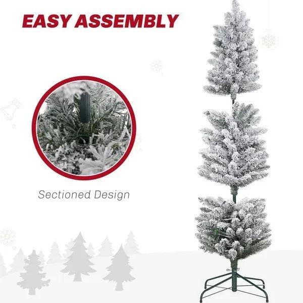 Sapin de Noël artificiel pré-éclairé de 5 pieds avec lumière LED blanche chaude, branches enneigées, base en métal, sapin de Noël en forme de crayonEX-STOCK Canada
